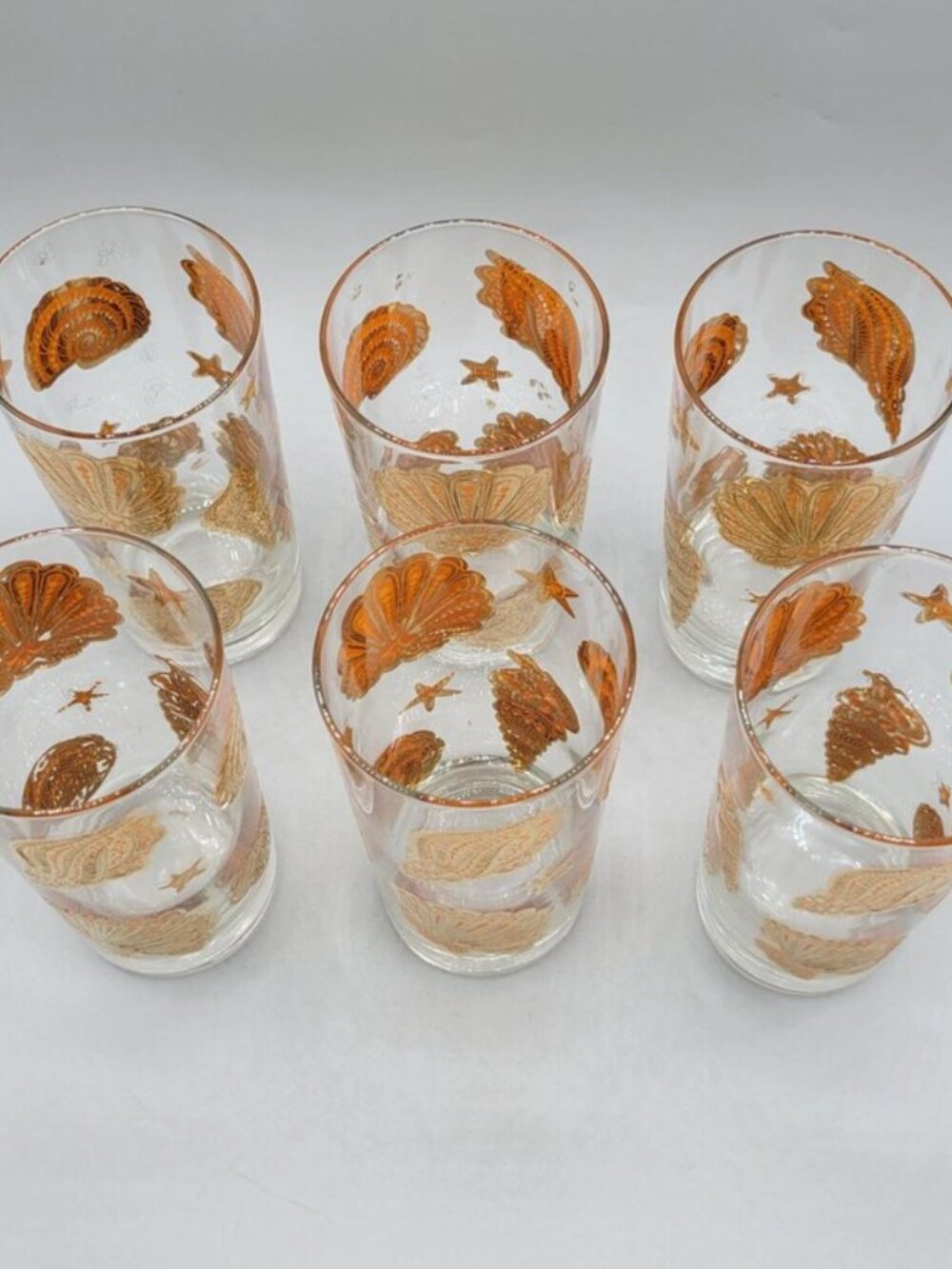 Culver Vintage Mid-Century Seashells 22K Gold Gilt Highball Glasses Set of 6 - Picture 7 of 8